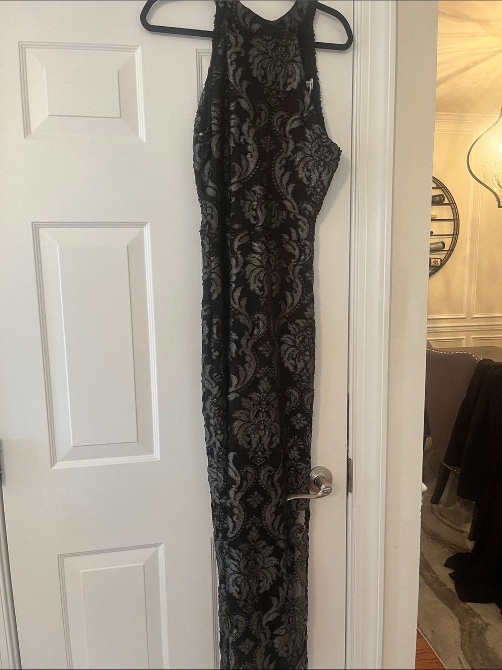 Veronica M Black and Silver Lace-Pattern Maxi Dress